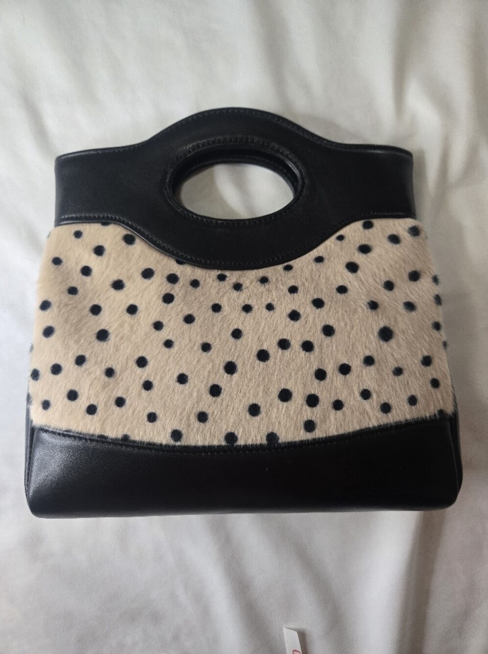 Black and Cream Polka Dot Faux-Hair  Bag Leather Trim So Soft!